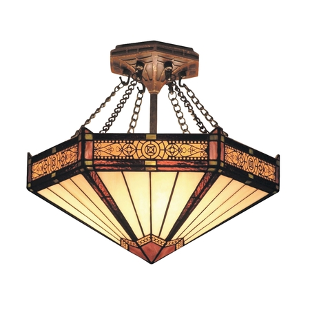 ELK LIGHTING Filigree 3-Light Semi Flush in Aged Bronze with Tiffany Style Glass 621-AB